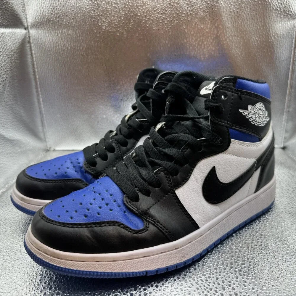 Size 7 - Nike Air Jordan 1 Retro High OG White Black‎ Blue Mens Athletic Sneaker